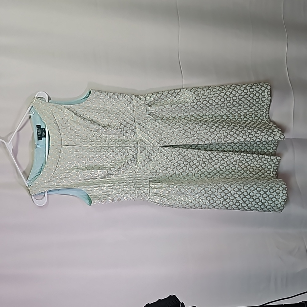 Lauren by Ralph Lauren Aqua/Metallic Gold Lined Dress Sz 12